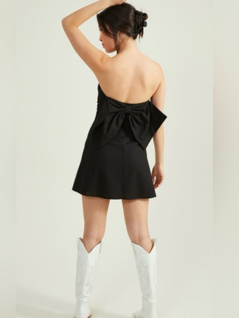 Altar'd State Lilia Strapless Bow Black Mini Dress Linen Womens Large NWT